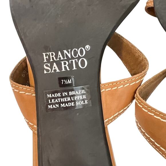 Franco Sarto Womens Sandals 7.5M Brown Tan Leather Slip On Block Heel Y2K Resort - Picture 9 of 10